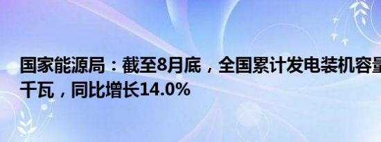 国家能源局：截至8月底，全国累计发电装机容量约31.3亿千瓦，同比增长14.0%