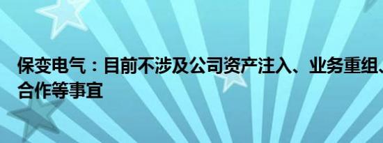 保变电气：目前不涉及公司资产注入、业务重组、重大业务合作等事宜