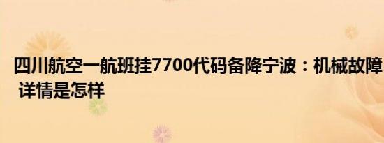 四川航空一航班挂7700代码备降宁波：机械故障，换机执飞 详情是怎样