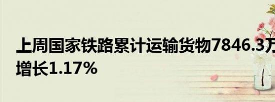 上周国家铁路累计运输货物7846.3万吨 环比增长1.17%