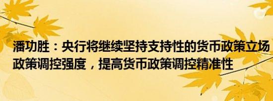 潘功胜：央行将继续坚持支持性的货币政策立场，加大货币政策调控强度，提高货币政策调控精准性