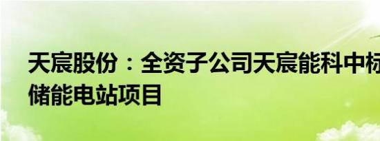 天宸股份：全资子公司天宸能科中标1.24亿储能电站项目