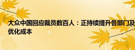 大众中国回应裁员数百人：正持续提升各部门及项目效率、优化成本