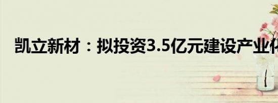 凯立新材：拟投资3.5亿元建设产业化项目