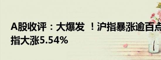 A股收评：大爆发 ！沪指暴涨逾百点 创业板指大涨5.54%