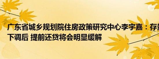 广东省城乡规划院住房政策研究中心李宇嘉：存量房贷利率下调后 提前还贷将会明显缓解