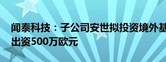 闻泰科技：子公司安世拟投资境外基金 最高出资500万欧元