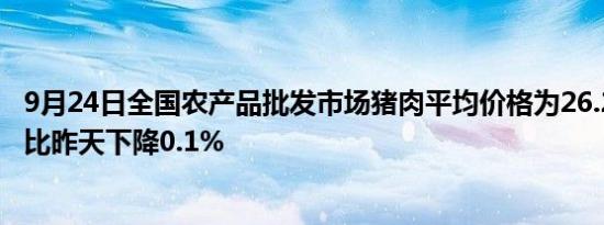 9月24日全国农产品批发市场猪肉平均价格为26.22元/公斤 比昨天下降0.1%