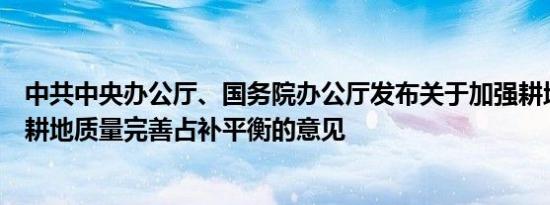 中共中央办公厅、国务院办公厅发布关于加强耕地保护提升耕地质量完善占补平衡的意见