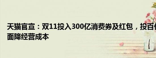 天猫官宣：双11投入300亿消费券及红包，投百亿为商家全面降经营成本