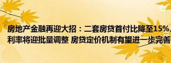 房地产金融再迎大招：二套房贷首付比降至15%、存量房贷利率将迎批量调整 房贷定价机制有望进一步完善