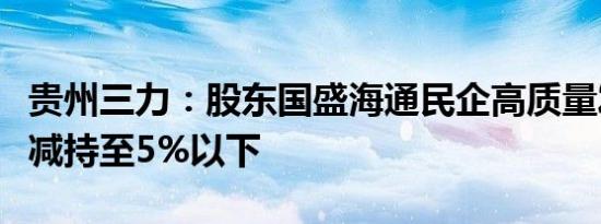 贵州三力：股东国盛海通民企高质量发展基金减持至5%以下