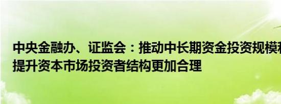 中央金融办、证监会：推动中长期资金投资规模和比例明显提升资本市场投资者结构更加合理