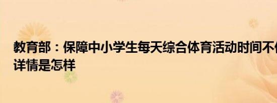 教育部：保障中小学生每天综合体育活动时间不低于2小时 详情是怎样