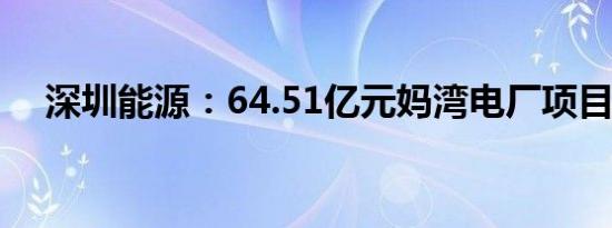 深圳能源：64.51亿元妈湾电厂项目获批