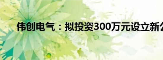 伟创电气：拟投资300万元设立新公司