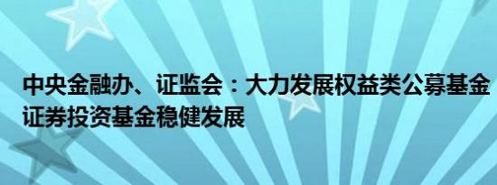 中央金融办、证监会：大力发展权益类公募基金，支持私募证券投资基金稳健发展