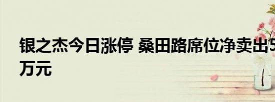 银之杰今日涨停 桑田路席位净卖出5026.96万元