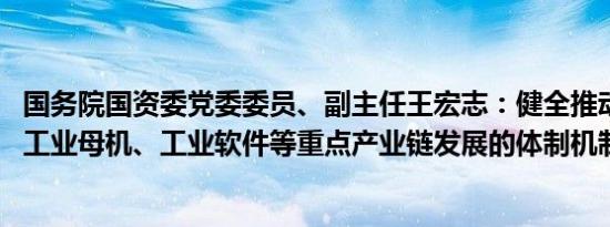 国务院国资委党委委员、副主任王宏志：健全推动集成电路、工业母机、工业软件等重点产业链发展的体制机制