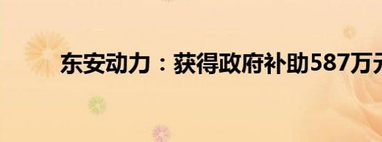 东安动力：获得政府补助587万元