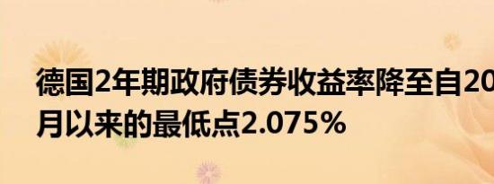 德国2年期政府债券收益率降至自2022年12月以来的最低点2.075%