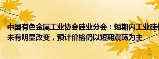 中国有色金属工业协会硅业分会：短期内工业硅供需基本面未有明显改变，预计价格仍以短期震荡为主