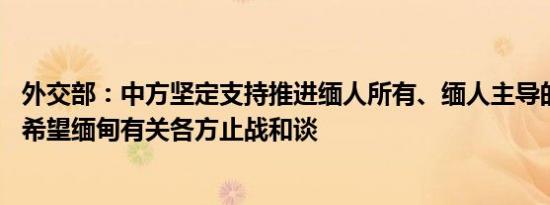 外交部：中方坚定支持推进缅人所有、缅人主导的和平和解 希望缅甸有关各方止战和谈