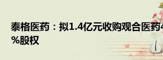 泰格医药：拟1.4亿元收购观合医药40.5650%股权