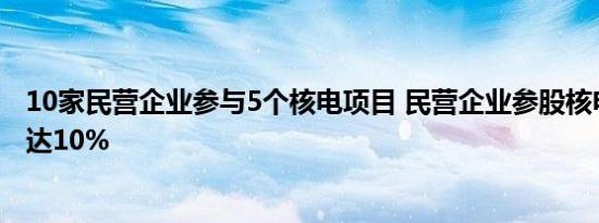 10家民营企业参与5个核电项目 民营企业参股核电比例首次达10%