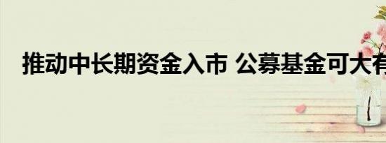 推动中长期资金入市 公募基金可大有作为