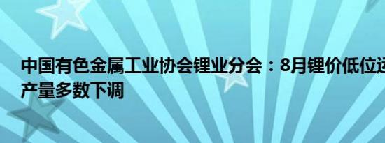 中国有色金属工业协会锂业分会：8月锂价低位运行，企业产量多数下调