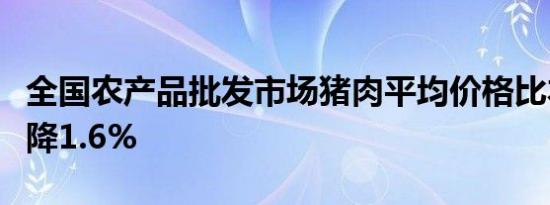 全国农产品批发市场猪肉平均价格比本周五下降1.6%