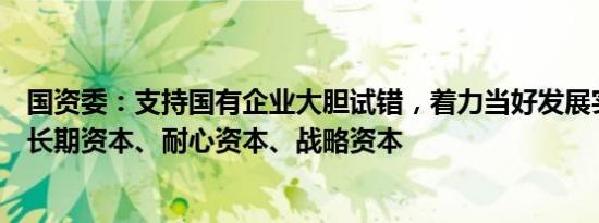 国资委：支持国有企业大胆试错，着力当好发展实体经济的长期资本、耐心资本、战略资本