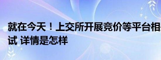 就在今天！上交所开展竞价等平台相关业务测试 详情是怎样