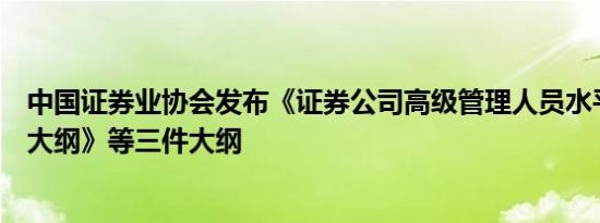 中国证券业协会发布《证券公司高级管理人员水平评价测试大纲》等三件大纲