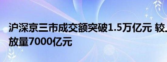 沪深京三市成交额突破1.5万亿元 较上日此时放量7000亿元