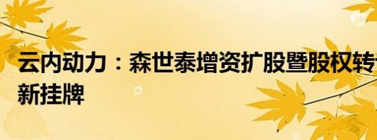 云内动力：森世泰增资扩股暨股权转让项目重新挂牌