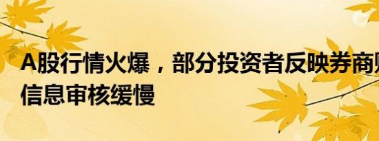 A股行情火爆，部分投资者反映券商账户身份信息审核缓慢