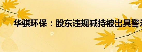 华骐环保：股东违规减持被出具警示函