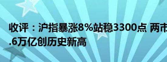 收评：沪指暴涨8%站稳3300点 两市成交近2.6万亿创历史新高