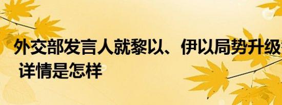 外交部发言人就黎以、伊以局势升级答记者问 详情是怎样