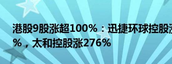 港股9股涨超100%：迅捷环球控股涨超340%，太和控股涨276%