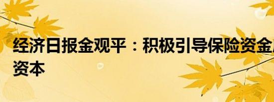 经济日报金观平：积极引导保险资金成为耐心资本