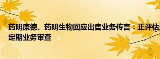 药明康德、药明生物回应出售业务传言：正评估运营选项，定期业务审查