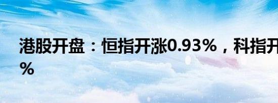 港股开盘：恒指开涨0.93%，科指开涨1.36%