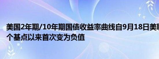 美国2年期/10年期国债收益率曲线自9月18日美联储降息50个基点以来首次变为负值