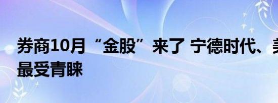 券商10月“金股”来了 宁德时代、美的集团最受青睐