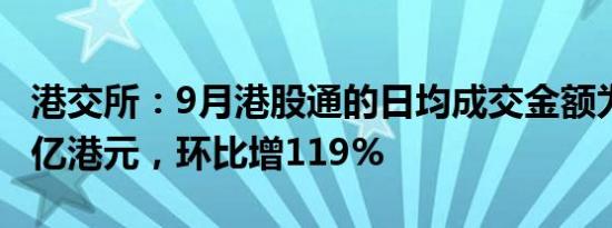 港交所：9月港股通的日均成交金额为619.46亿港元，环比增119%