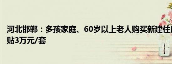 河北邯郸：多孩家庭、60岁以上老人购买新建住房可最高补贴3万元/套