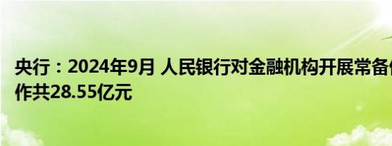 央行：2024年9月 人民银行对金融机构开展常备借贷便利操作共28.55亿元